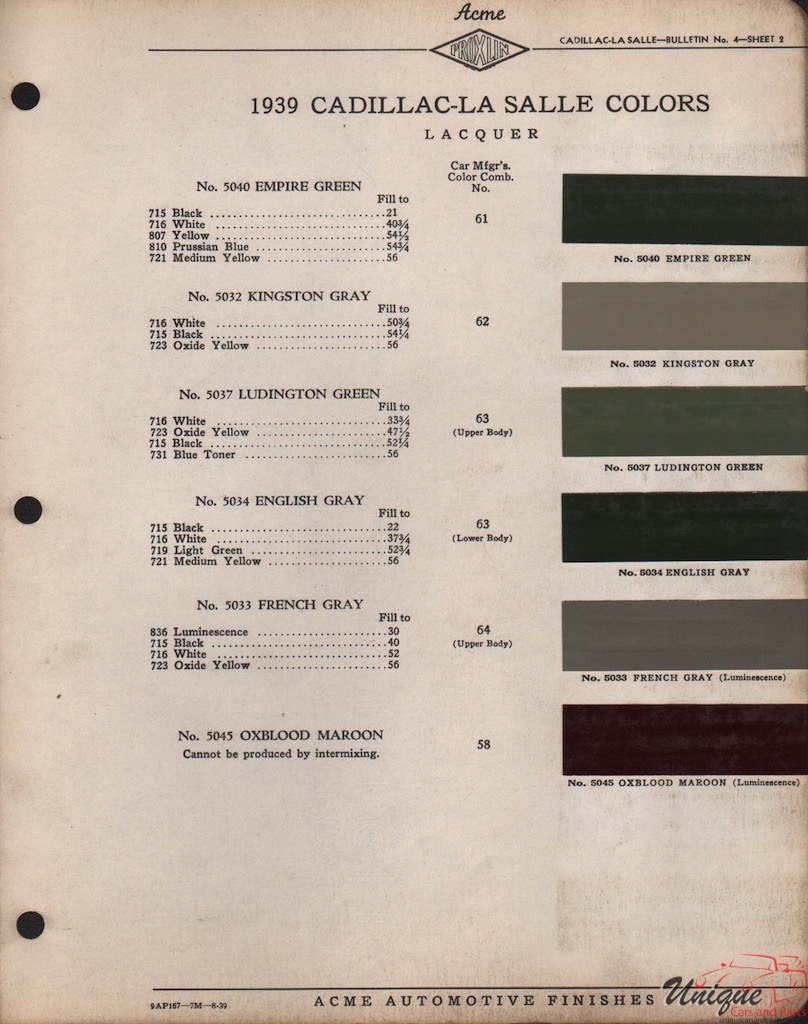 1939 Cadillac Paint Charts Acme 2